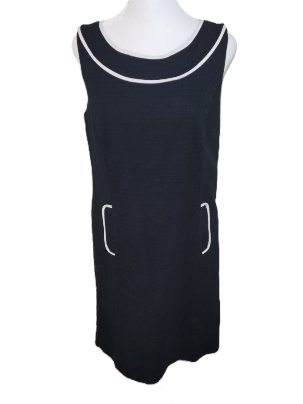 Ann Taylor LOFT Sleeveless Sheath Dress Black Basketweave Knit Women's Size 8